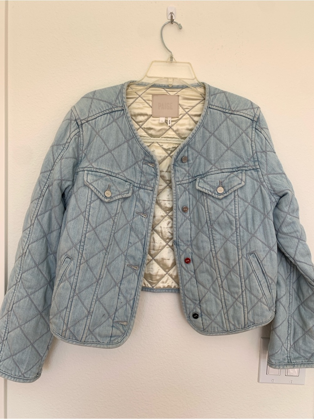PAIGE Light Wash Quilted Denim Jacket